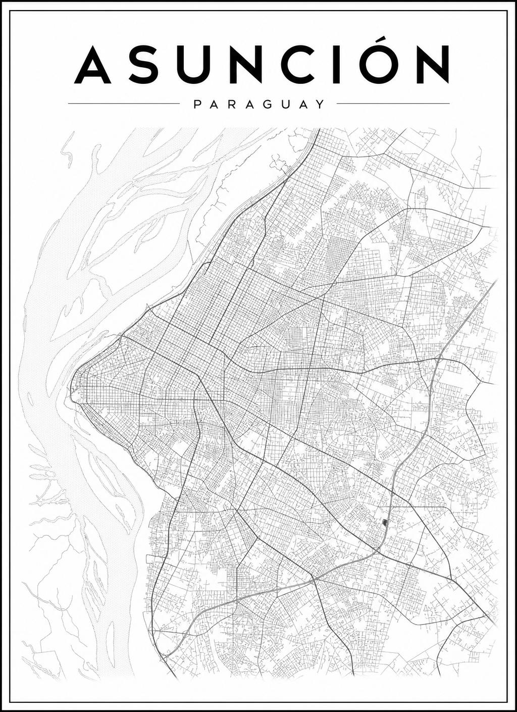 Mapa poster minimalista de Asunción, Paraguay